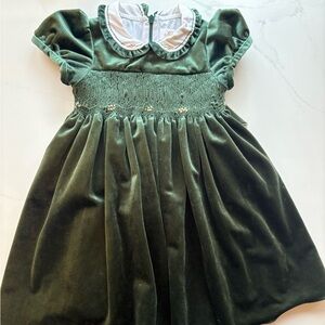 Kidiwi Homemade Green Velvet Dress with White Collar